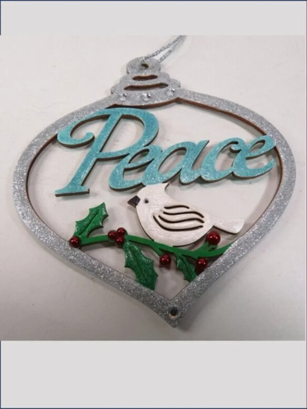White Wood Snowflake (7) Ornaments Blue Peace Bird Christmas Holiday Decor